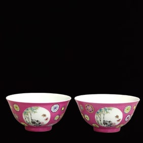 A Pair of Exquisite Ruby Red-Glazed Flower Pattern Cups