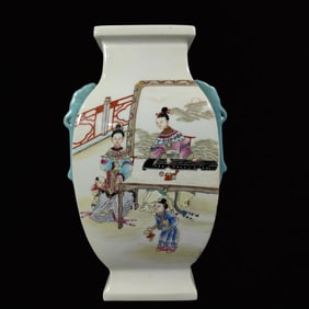 An Exquisite Famille-Rose Figure Pattern Double-Ears Vase