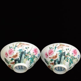 A Pair of Exquisite Doucai Flower and Bird Pattern Bowl