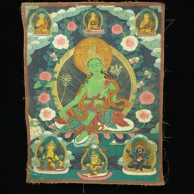 A Rare Brocade Painted Color Statue of Tara Tangka