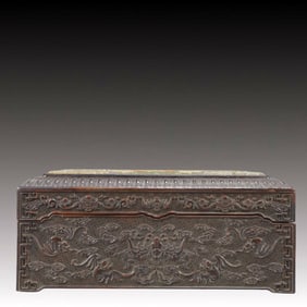 An Exquisite Zitanwood Inlaid Shell Bats and Peach Pattern Cover Box