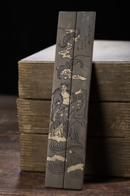 An Exquisite Bronze Inlaid Silver Character and Story Pattern Paper Weight