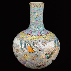 A Monumental Enamel Eight Immortals cross the sea Character and Story Pattern Vase