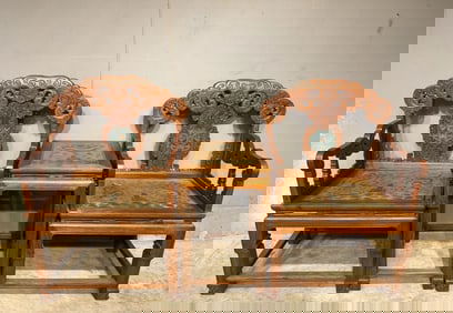 A Set of Huge Huanghuali wood Auspicious Cloud and Dragon Pattern Chairs,with an Imperial Poem by