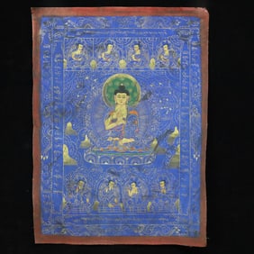 A Rare Brocade Painted Color Statue of Sakyamuni Tangka