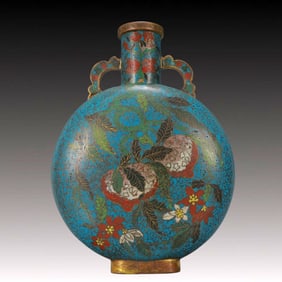 A Rare Cloisonne Flower and Fruit Pattern Double-Ears Vase