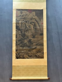 A Chinese Vertical Scroll Ink Painting of Landscape on Silk,Li Cheng