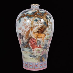 A Rare Enamel Pine and Deer Pattern Vase