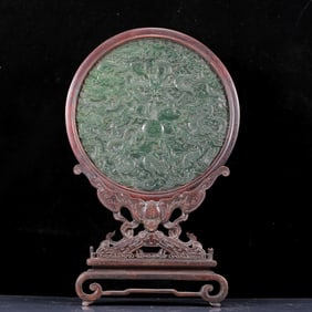 A Huge Zitanwood Inlaid Jasper Dragon Pattern Table Screen