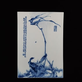 A Rare Blue and White Flower and Bird Pattern Porcelain Plaques