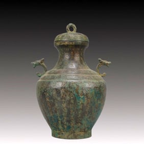 A Rare Bronze Double-Ears Cover Jar,With Inscription