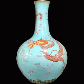 A Huge Turquoise Glazed Painted Gold Auspicious Cloud and Dragon Pattern Vase