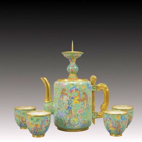 A Set of Fine Painted Enamel Flower and Phoenix Pattern Ewer