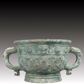 A Rare Bronze Beast-Face Pattern Double-Ears Censer