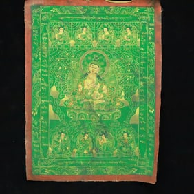 A Rare Brocade Painted Color Statue of Amitayus Tangka