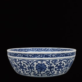 An Exquisite Blue and White Lotus and Eight Treasures Pattern Washer