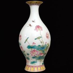 A Monumental Enamel Flower Pattern Painted Gold Vase