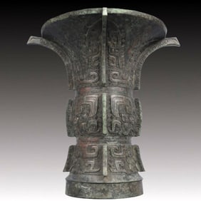 A Rare Bronze Beast-Face Pattern Vase,With Inscription