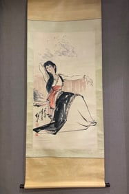 A Chinese Vertical Scroll Ink Painting of Figure on Paper,Liu Jiyou