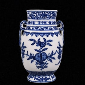 An Exquisite Blue and White Flower and Fruit Pattern Double-Ears Vase