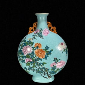 A Monumental Famille-Rose Flower Pattern Double-Ears Vase