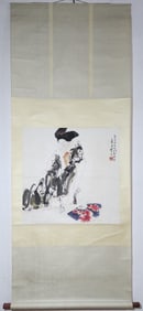 A Chinese Vertical Scroll Ink Painting of Figure on Paper,Wang Xijing