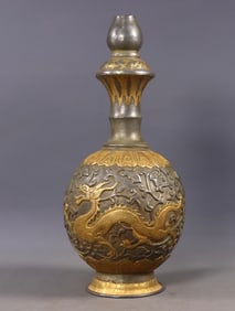 An Exquisite Gilt Bronze Dragon and Phoenix Pattern Vase