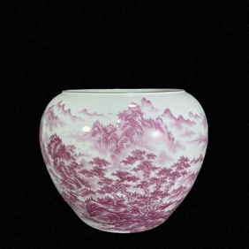 An Exquisite Famille-Rose Landscape Pattern Painted Gold Vat,With Poem