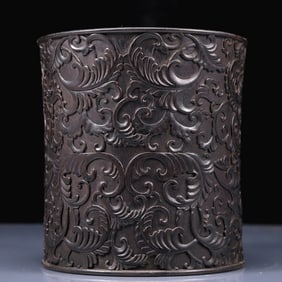 An Exquisite Zitanwood Flower Pattern Brush Pot