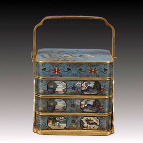 A Exquisite Cloisonne Flower and Bird Pattern Lotus Pattern Character and Story Pattern Food box