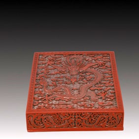 A Rare Carved Red Lacquer Dragon Pattern Cover Box