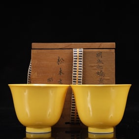 A Pair of Exquisite Yellow Glazed Cups