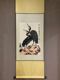 A Chinese Vertical Scroll Ink Painting of Eagle on Paper,Li Kuchan