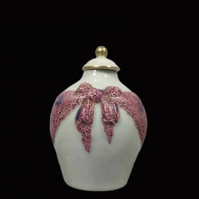 An Exquisite Celadon Glazed Famille-Rose Cover Jar