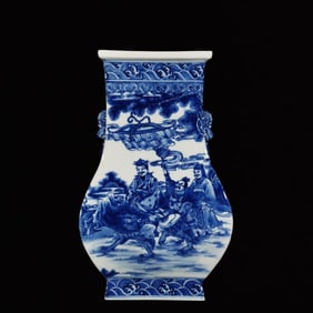 A Rare Blue and White Character and Story Pattern Double-Ears Vase