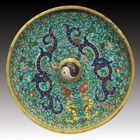 An Exquisite Cloisonne Lotus and Phoenix Pattern Mirror