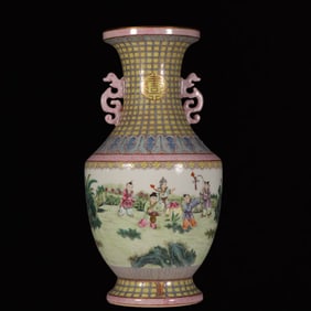 A Huge Famille-Rose Character and Story Pattern Double-Ears Vase