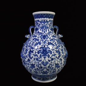An Exquisite Blue and White Lotus and Eight Treasures Pattern Double-Ears Vase