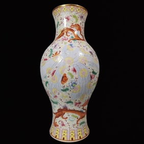 A Rare Famille-Rose Painted Gold Flower and Dragon Pattern Vase