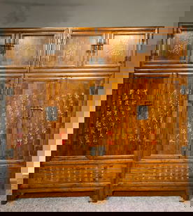 A Pair of Huge Huanghuali wood Poem Cabinets: A Pair of Huge Huanghuali wood Poem Cabinets,Qing Dynasty, China,Qianlong Mark,Size:240cmx240cmx55cm &#19968;&#23545;&#40644;&#33457;&#26792;&#26408;&#35799;&#25991;&#26588;&#23376;,&#20013;&#22269;&#
