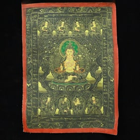 A Rare Brocade Painted Color Statue of Amitayus Tangka