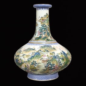 An Exquisite Famille-Rose Landscape Pattern Painted Gold Vase