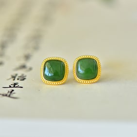 A Pair of Exquisite Sterling Silver-Gold Plated Inlaid Jasper Earrings