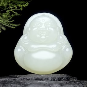 An Exquisite White Jade Statue of Maitreya Buddha Pendant