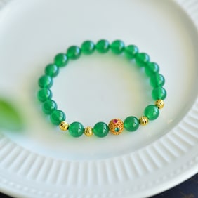 An Exquisite Sterling Silver-Gold Plated Inlaid Agate Bracelets