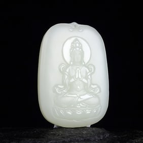 An Exquisite White Jade Statue of Avalokitesvara Pendant