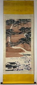 A Chinese Vertical Scroll Ink Painting of Landscape on Paper