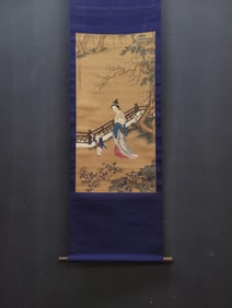 A Chinese Vertical Scroll Ink Painting of Character and Story on Silk