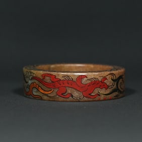 An Exquisite Archaic Jade Painted Gold Dragon and Phoenix Pattern Bracelets