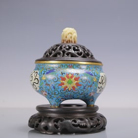 A Exquisite Cloisonne Lotus Pattern Tripod Censer
